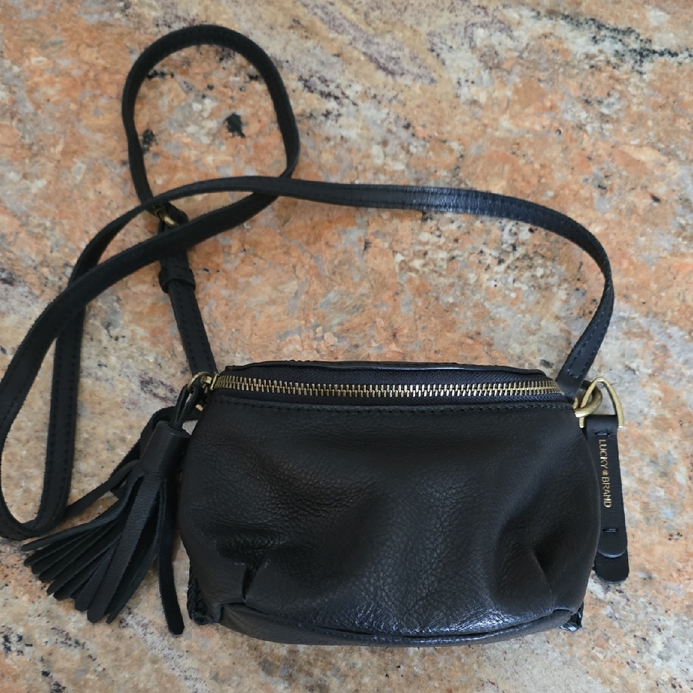 Lucky Brand Black Leather Crossbody Bag with Tassel